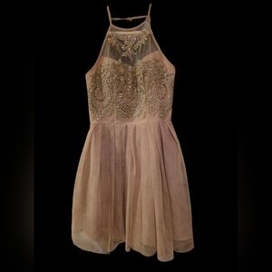 Blush Pink Embellished Mesh Party Dress